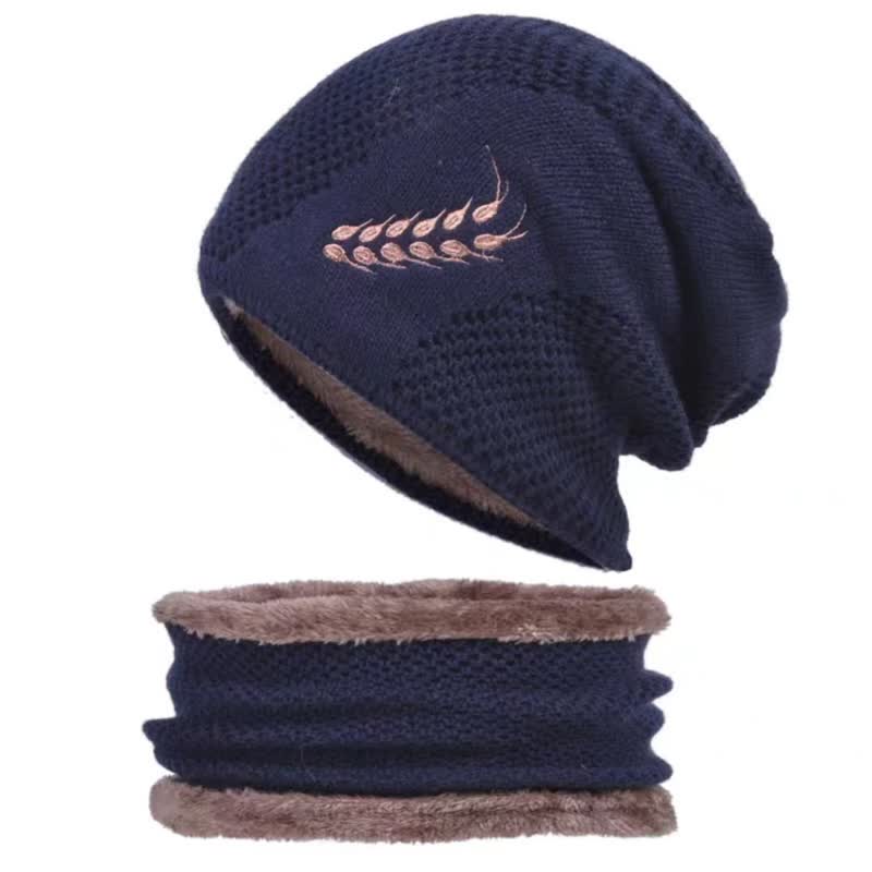 2-teiliges Set Stickmuster Weizen Beanie Mütze & Halswärmer