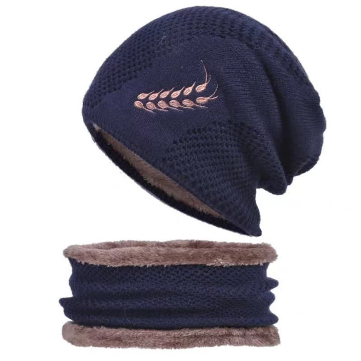 2-teiliges Set Stickmuster Weizen Beanie Mütze & Halswärmer