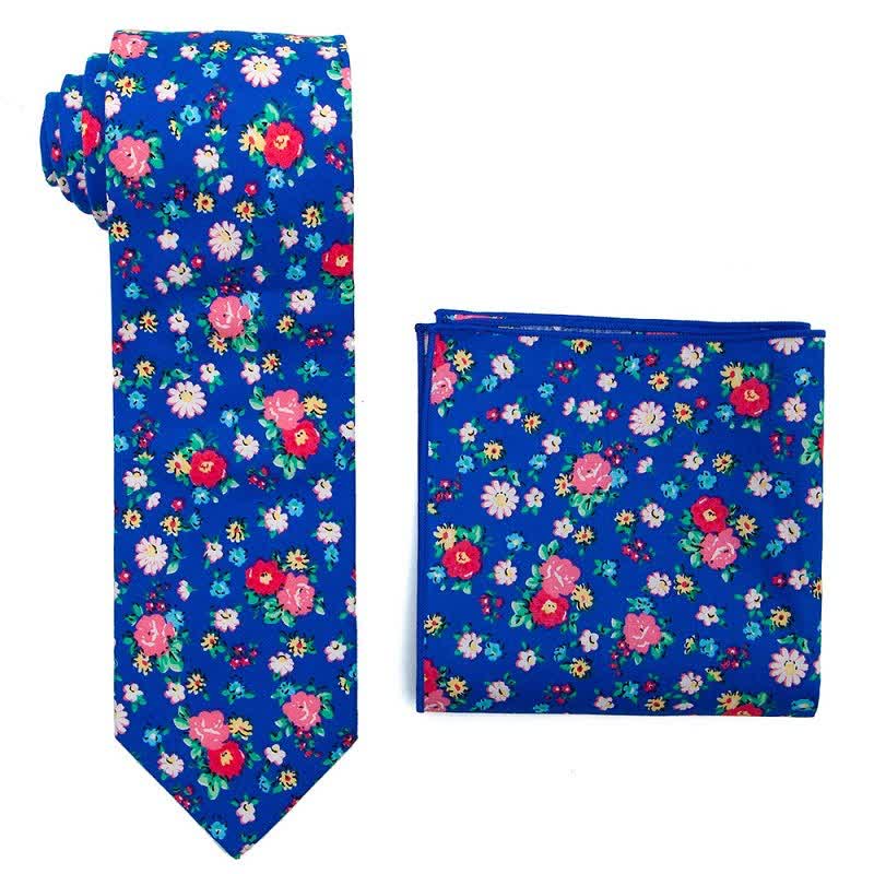 2-teiliges Herren Krawatten-Set mit Gänseblümchen und Rosen