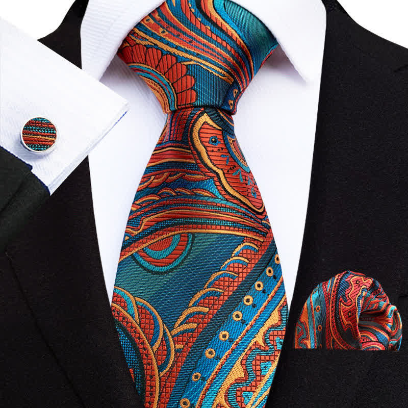 3er-Set Herren Krawatten in Orange und Türkis mit Paisleymuster