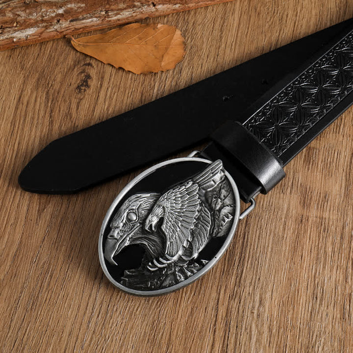 Herrengürtel aus Leder mit geschnitzter Glatthawk-Adlerschnalle