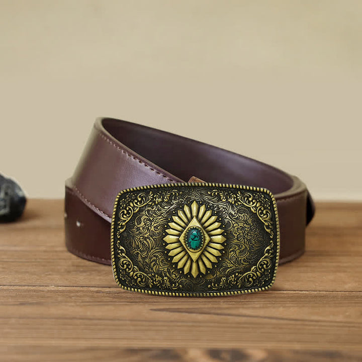 Herren DIY quadratischer türkisfarbener Westschnallen-Ledergürtel