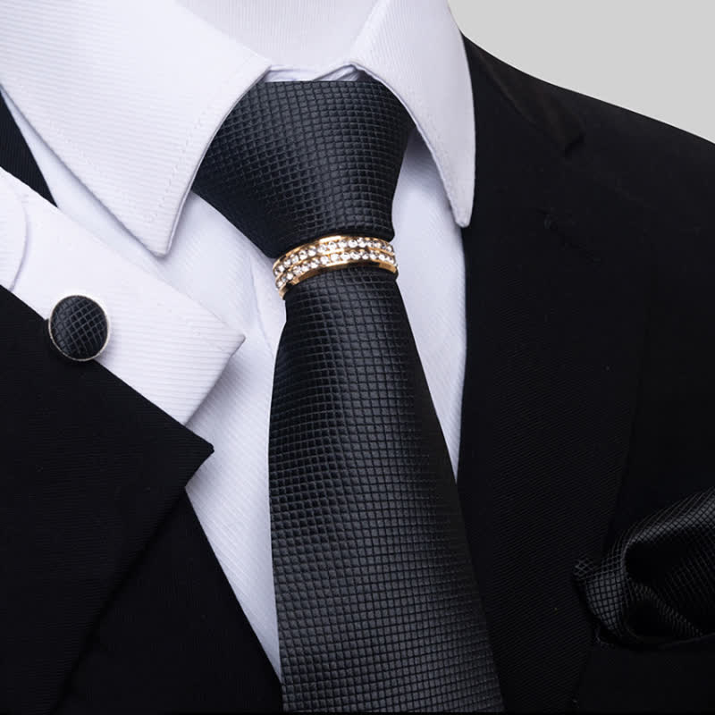 4-teiliges Krawatten-Set für Herren mit Mikro-Karo-Muster und Krawattenring