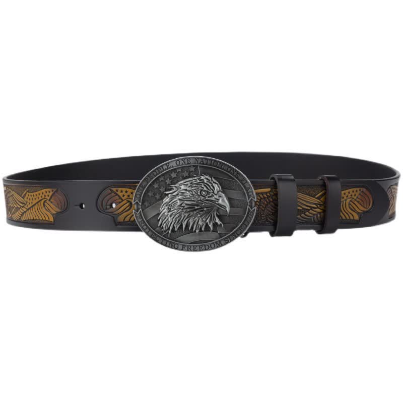 Herren-Ledergürtel mit Glatze-Adlerkopf und amerikanischer Flagge-Schnalle
