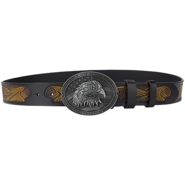 Herren-Ledergürtel mit Glatze-Adlerkopf und amerikanischer Flagge-Schnalle