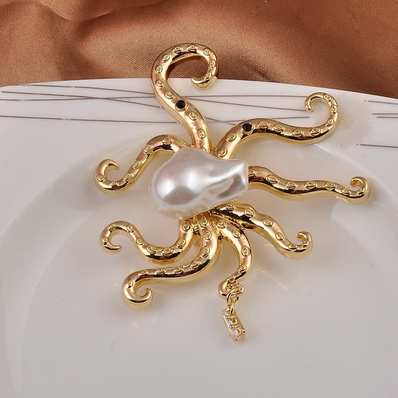 Unisex Tropic Octopus Große Perlenbrosche