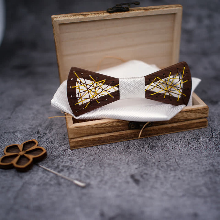 3-teiliges Set für Herren aus gewebten und bestickten hölzernen Fliegen