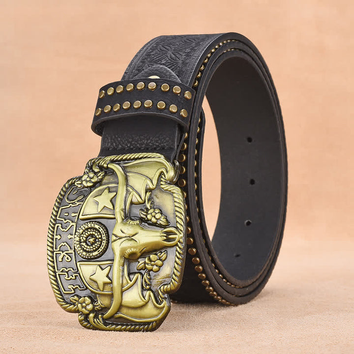 Antiker Longhorn-Ledergürtel mit Nieten für Herren