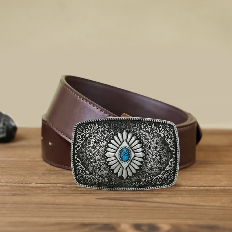 Herren DIY quadratischer türkisfarbener Westschnallen-Ledergürtel