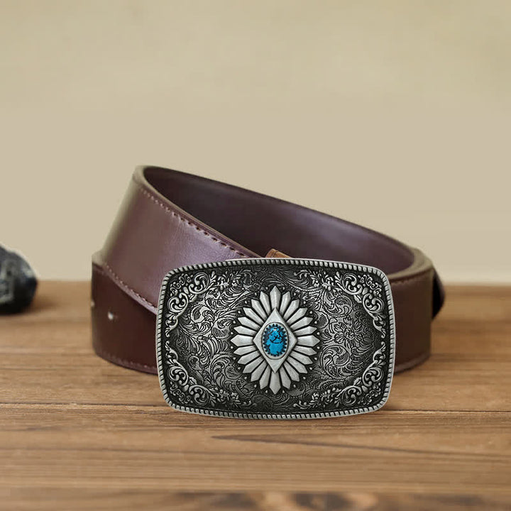 Herren DIY quadratischer türkisfarbener Westschnallen-Ledergürtel