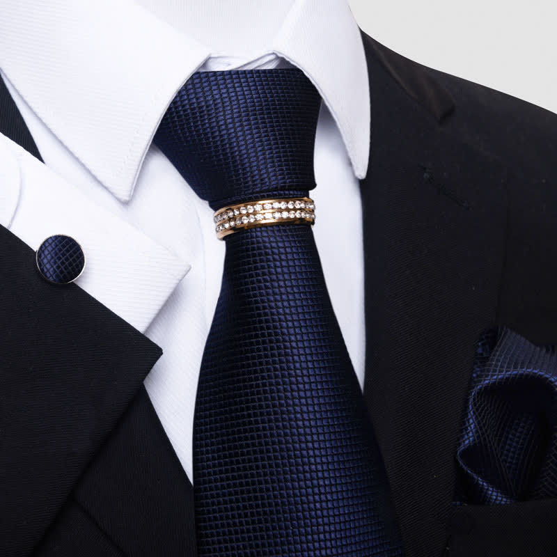 4-teiliges Krawatten-Set für Herren mit Mikro-Karo-Muster und Krawattenring