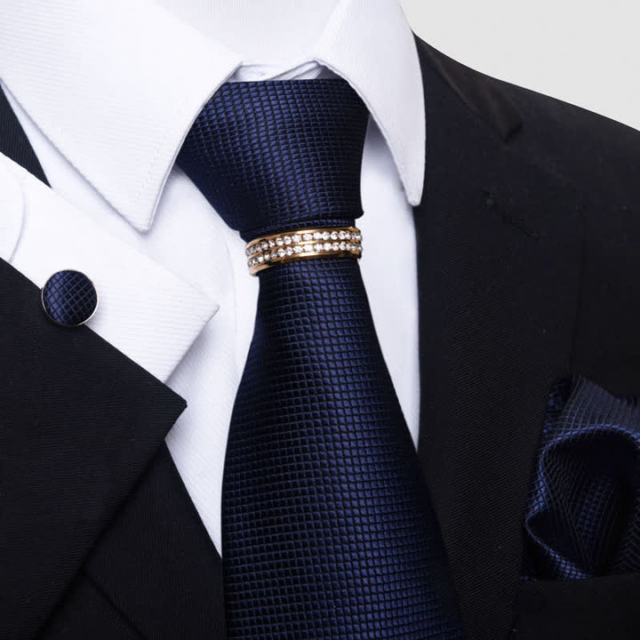 4-teiliges Krawatten-Set für Herren mit Mikro-Karo-Muster und Krawattenring