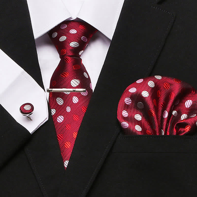 4er Set Rote & Weiße Herren Leidenschaft Polka Dots Krawattenset