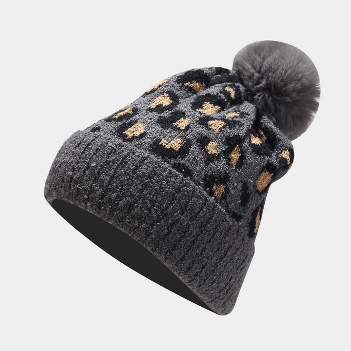 3-teiliges Damen-Set mit Leopardenmuster-Mütze, Schal und Handschuhen