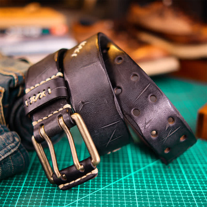 Breiter Herrengürtel aus Leder mit Doppeldornschließe