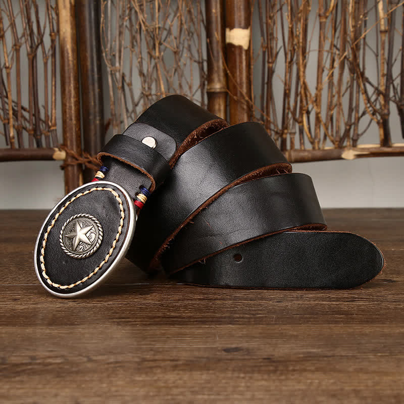 Dicker Wild-West-Pentagramm-Ledergürtel für Herren