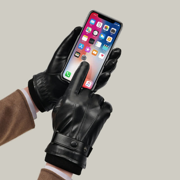 Wasserdichte PU-Lederhandschuhe für Herren mit Touchscreen-Funktion