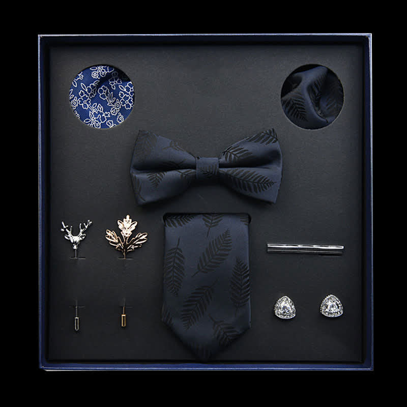 8 Stück Schwarze Vintage Blatt Krawattenschleifen Geschenkbox