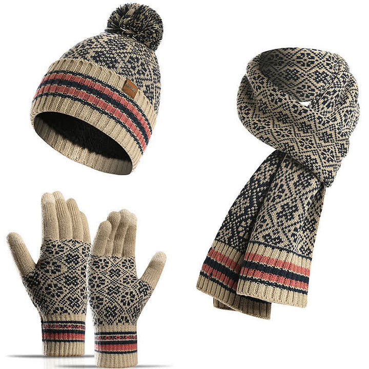 3-teiliges Unisex Schneeflocken-Set mit Mütze, Schal und Touchscreen-Handschuhen