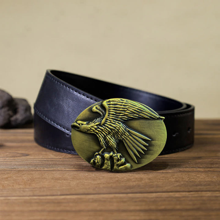 Herren DIY Eagle auf Stone Schnalle Ledergürtel