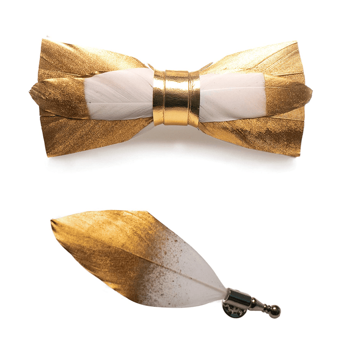 Gold & Weiße Butterscotch Federfliege mit Reversnadel