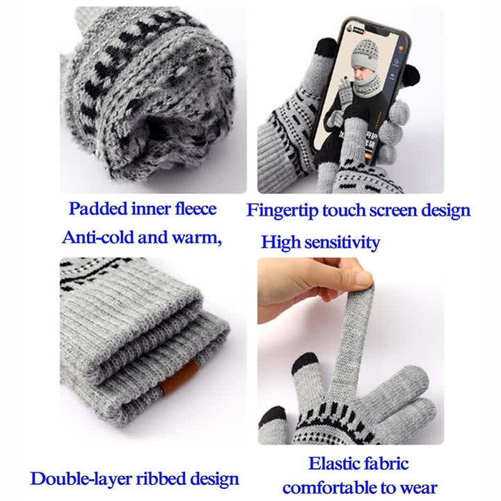 3-tlg. Set aus lockerer, doppellagiger Strickmütze, Schal und Handschuhen