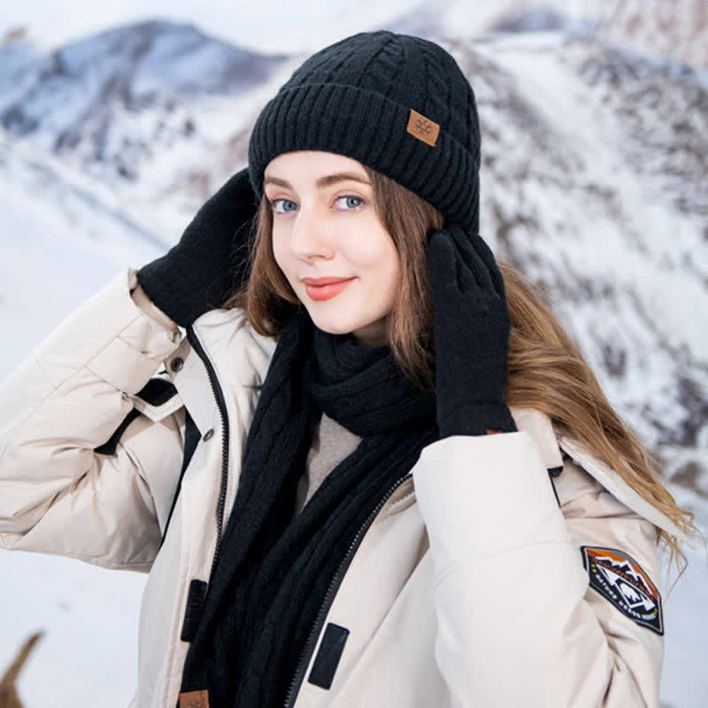 3-teiliges Unisex Warm Hut Schal Handschuh-Set