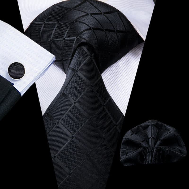 3er Set schwarze Business-Krawatten mit Karomuster für Herren