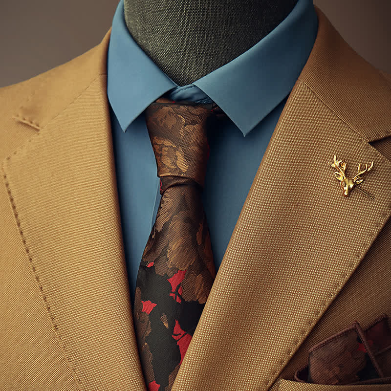 Schwarze & Rostbraune Krawatte mit Blütenpflanzen für Herren