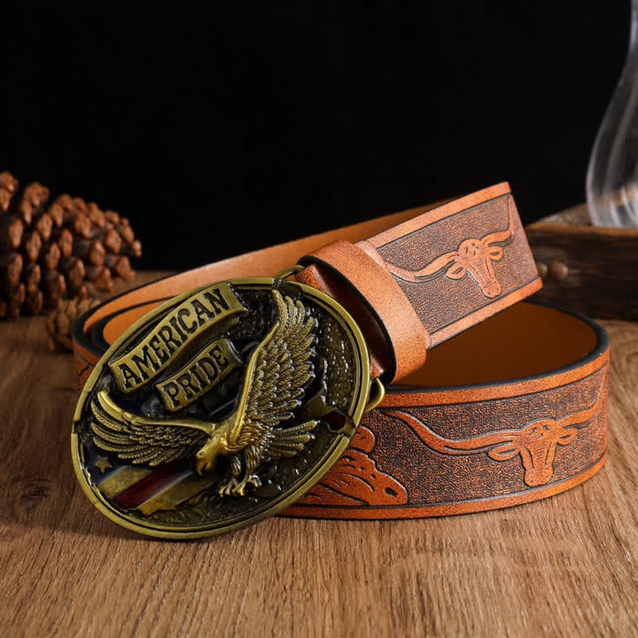 Amerikanischer Stolz Ledergürtel mit kahlköpfigem Adler für Männer