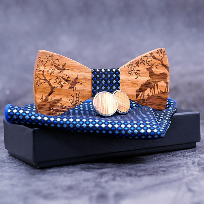 3er-Set Herren Elegante Weihnachtselch Holzfliege Set