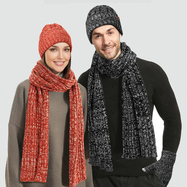 3-teiliges Unisex-Set aus stilvoller Mütze, langem Schal und Touchscreen-Handschuhen