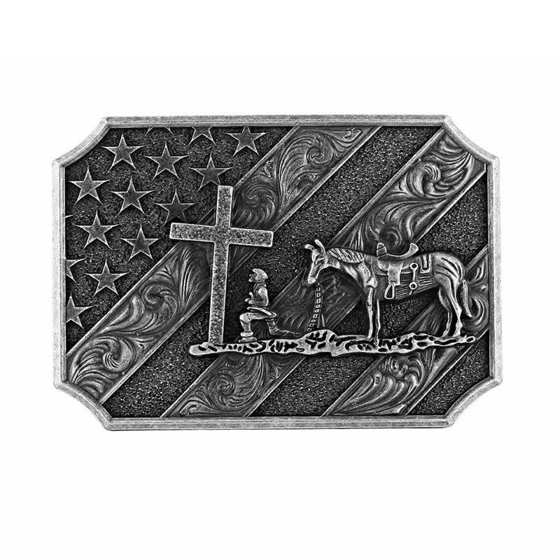 DIY Herrengürtel mit amerikanischer Flagge, Kreuz, Gebet, Pferdeschnalle und Leder