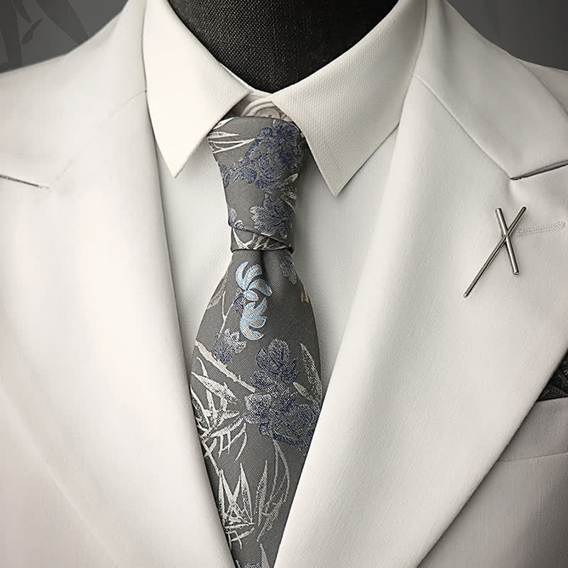 Halskrawatte für Herren in Grau & Silber mit glitzernden Blumen