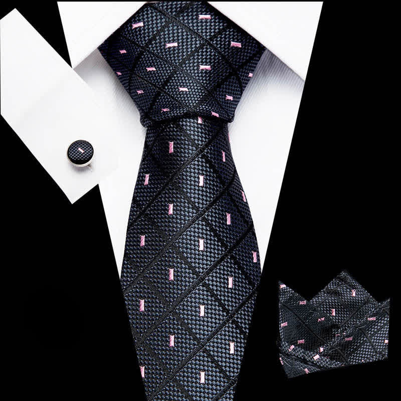 3er-Set Herren-Schwarz- und Pink-karierter & gepunkteter Krawattenset