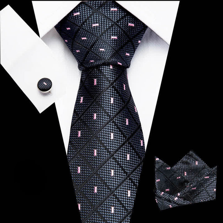 3er-Set Herren-Schwarz- und Pink-karierter & gepunkteter Krawattenset