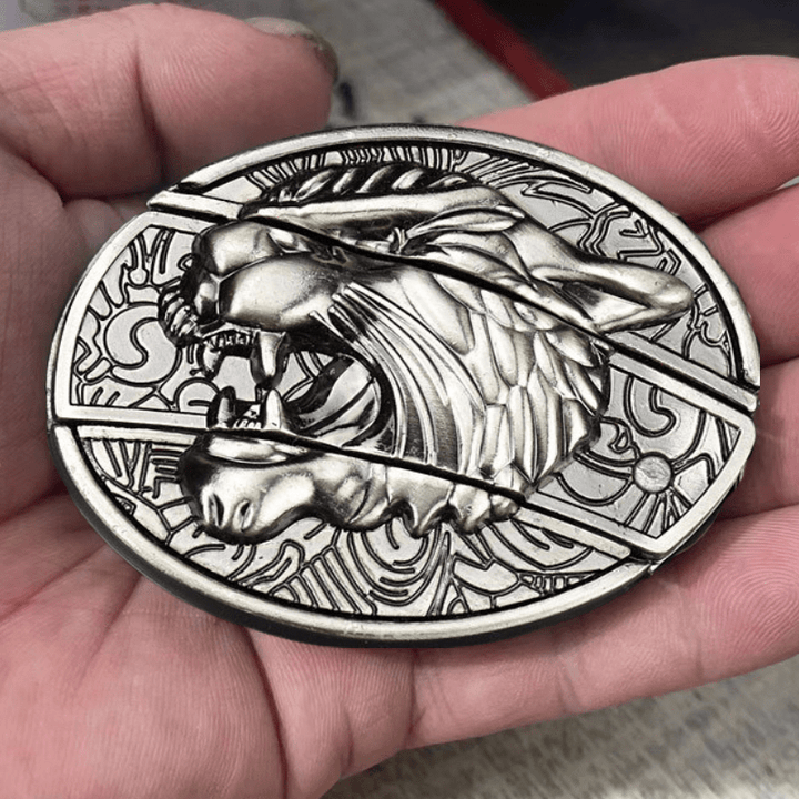 Roaring Tiger Ledergürtel für Herren mit Klappmesser