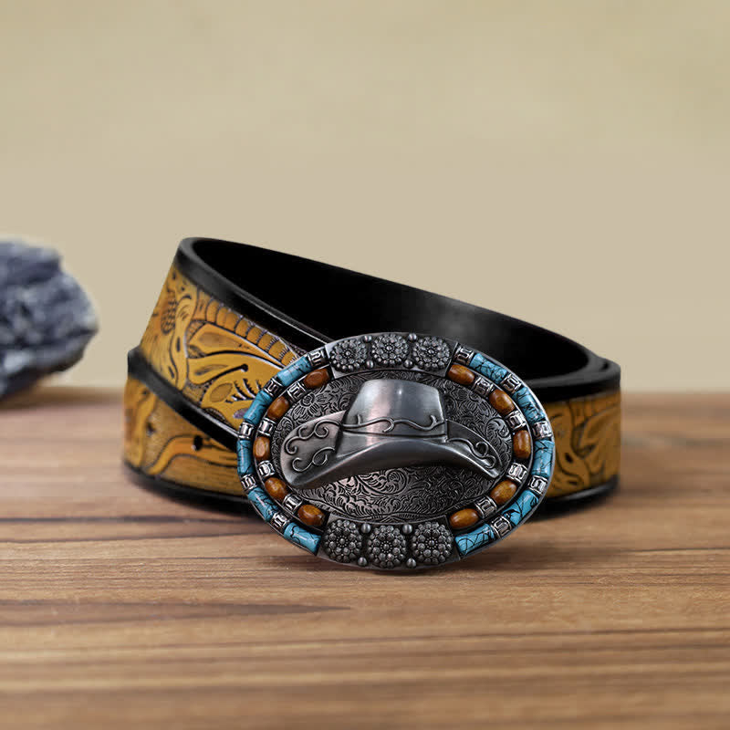 DIY Cowboy-Hut für Männer mit Türkisstein-Schnalle und Ledergürtel