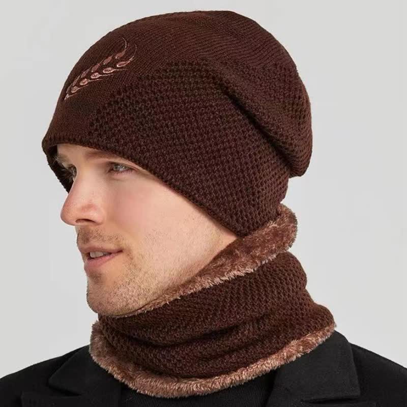 2-teiliges Set Stickmuster Weizen Beanie Mütze & Halswärmer