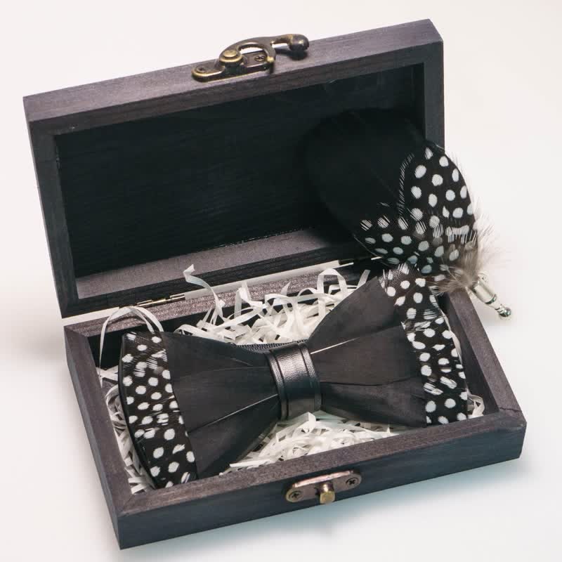 Schwarze Federfliege mit Polka-Dots und Reversnadel