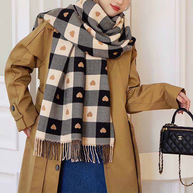 Damen Winter Cape Liebe Schachbrett Schal