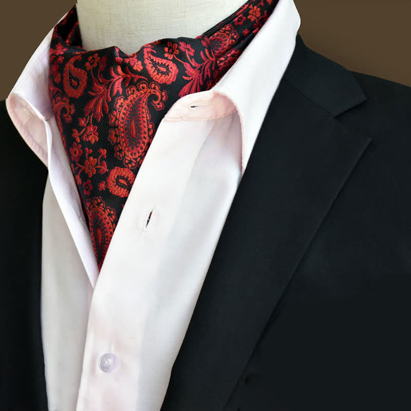 Rot&Schwarz Freizeitball Herren Blumen Ascot Paisley Krawatte