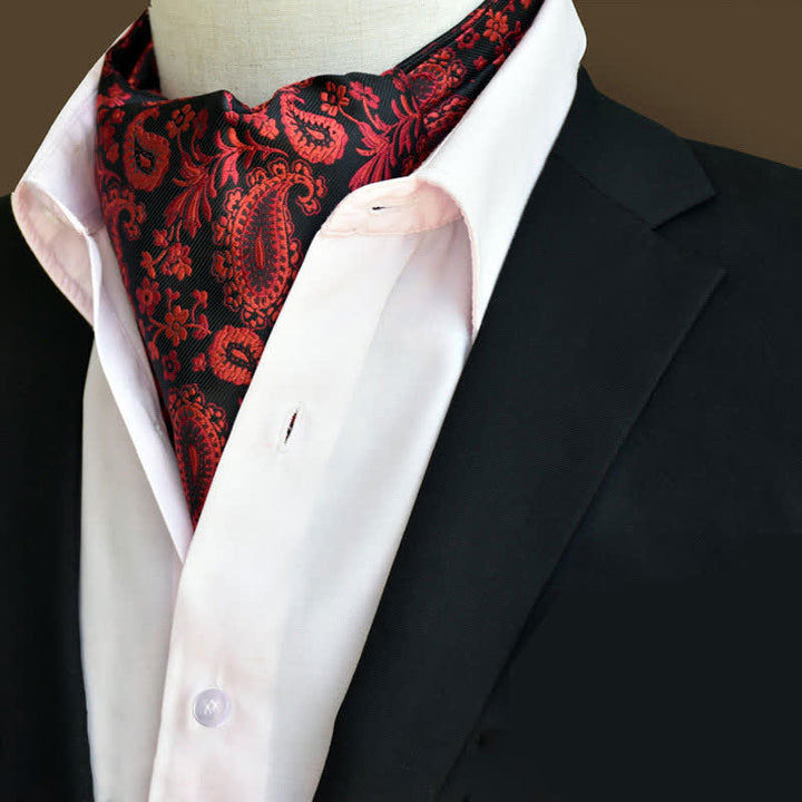 Rot&Schwarz Freizeitball Herren Blumen Ascot Paisley Krawatte