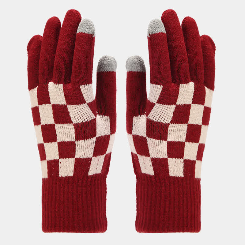 3-teiliges Unisex-Schachbrettmuster Mützen-Schal-Handschuh-Set