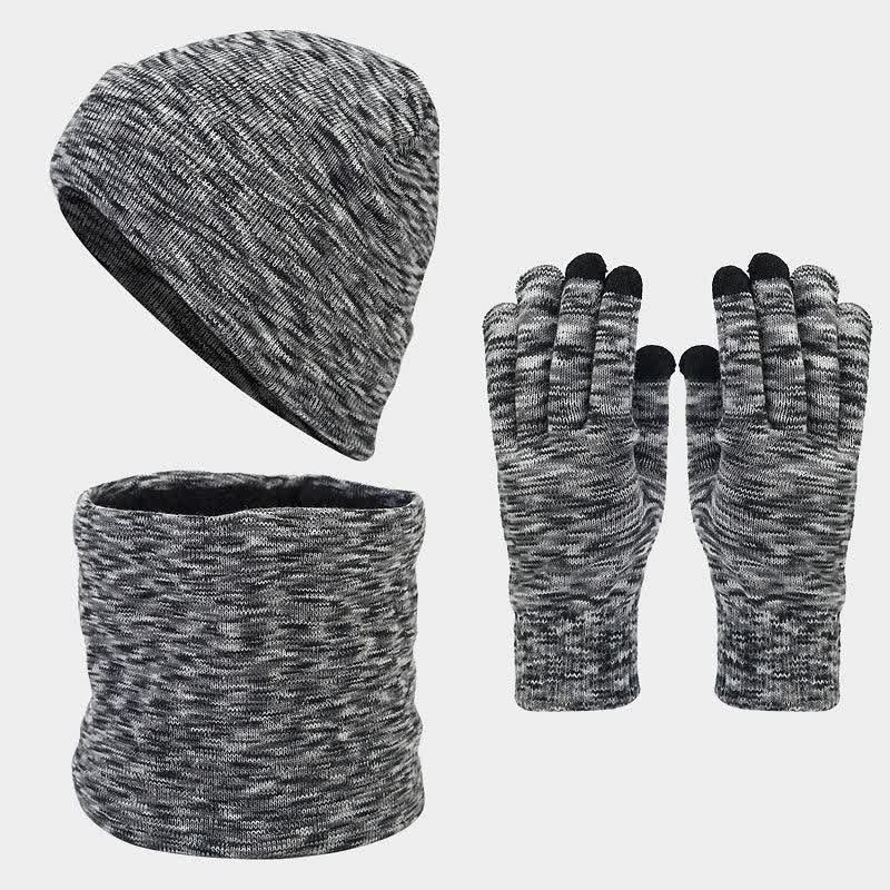 3-teiliges Unisex-Mehrfarbiger Hut-Schal-Handschuh-Set