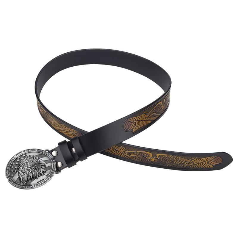 Herren-Ledergürtel mit Glatze-Adlerkopf und amerikanischer Flagge-Schnalle