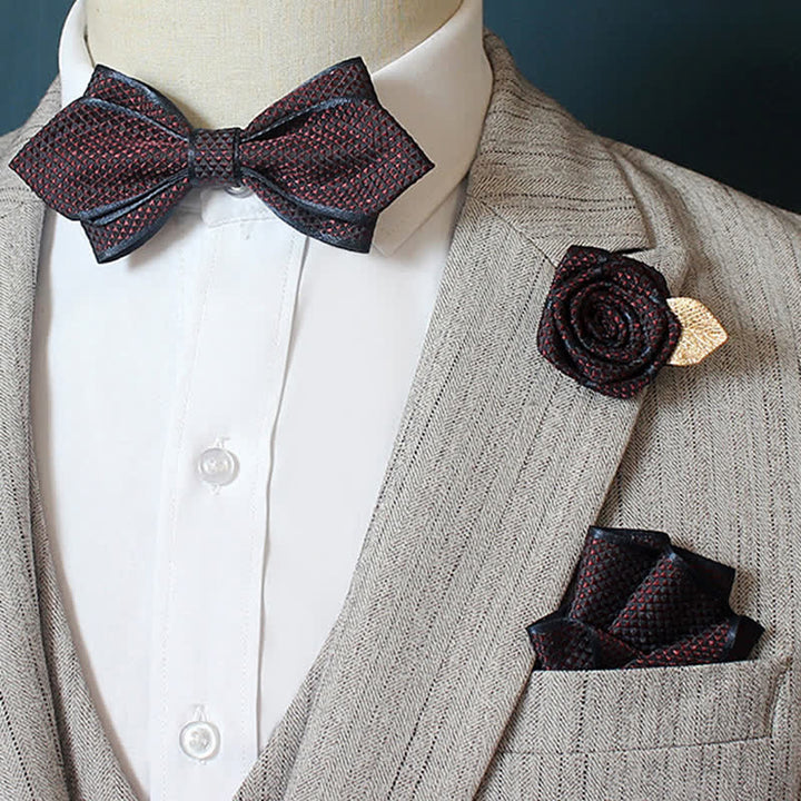 3er-Pack Herren Micro Check Hochzeits-Set für Bräutigam mit Fliege