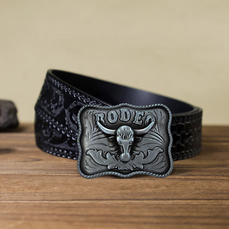 DIY Herrengürtel aus Leder mit silberner Longhorn-Bull-Rodeo-Schnalle