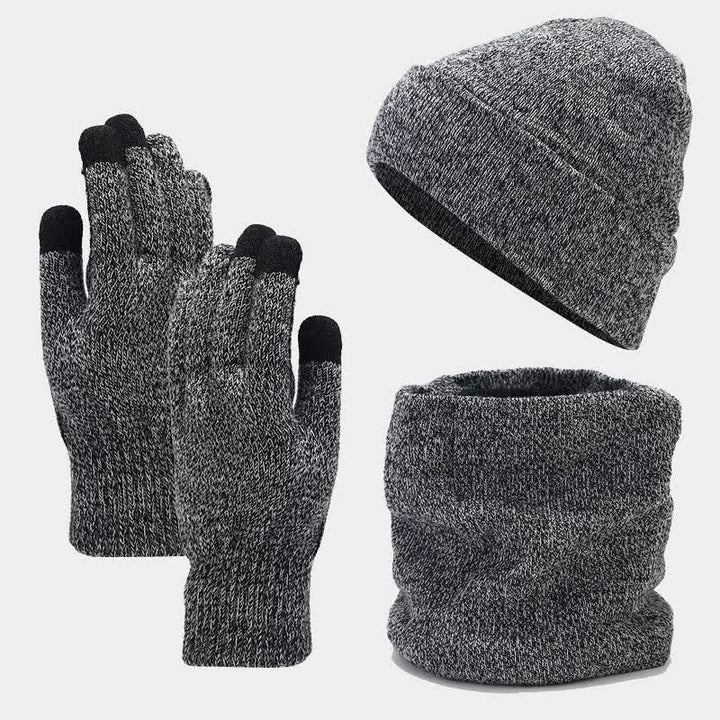 3-teiliges Unisex-Set mit wärmerer Beanie-Mütze, Schal und Handschuhen