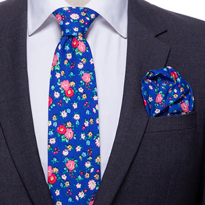 2-teiliges Herren Krawatten-Set mit Gänseblümchen und Rosen
